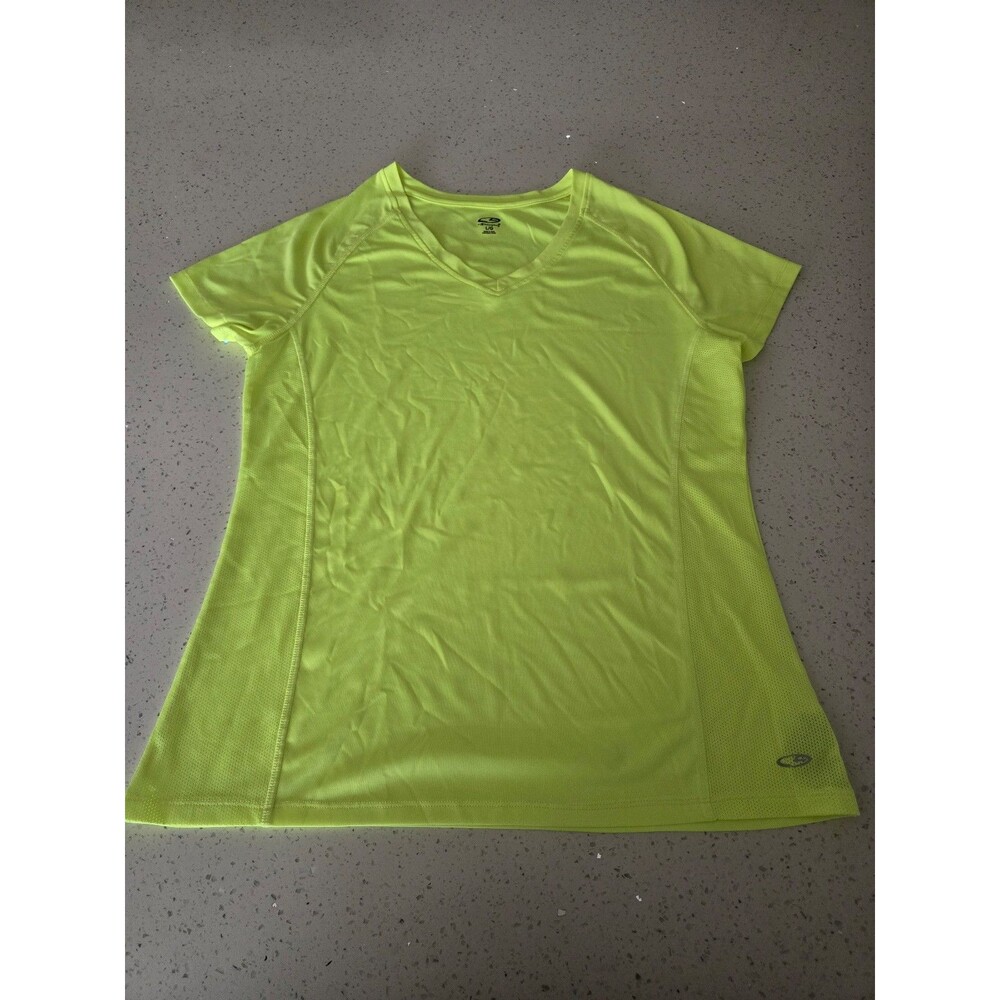 C9 Champion Athletic Shirt Women’s Large Neon Yellow V-Neck Workout Top Mesh